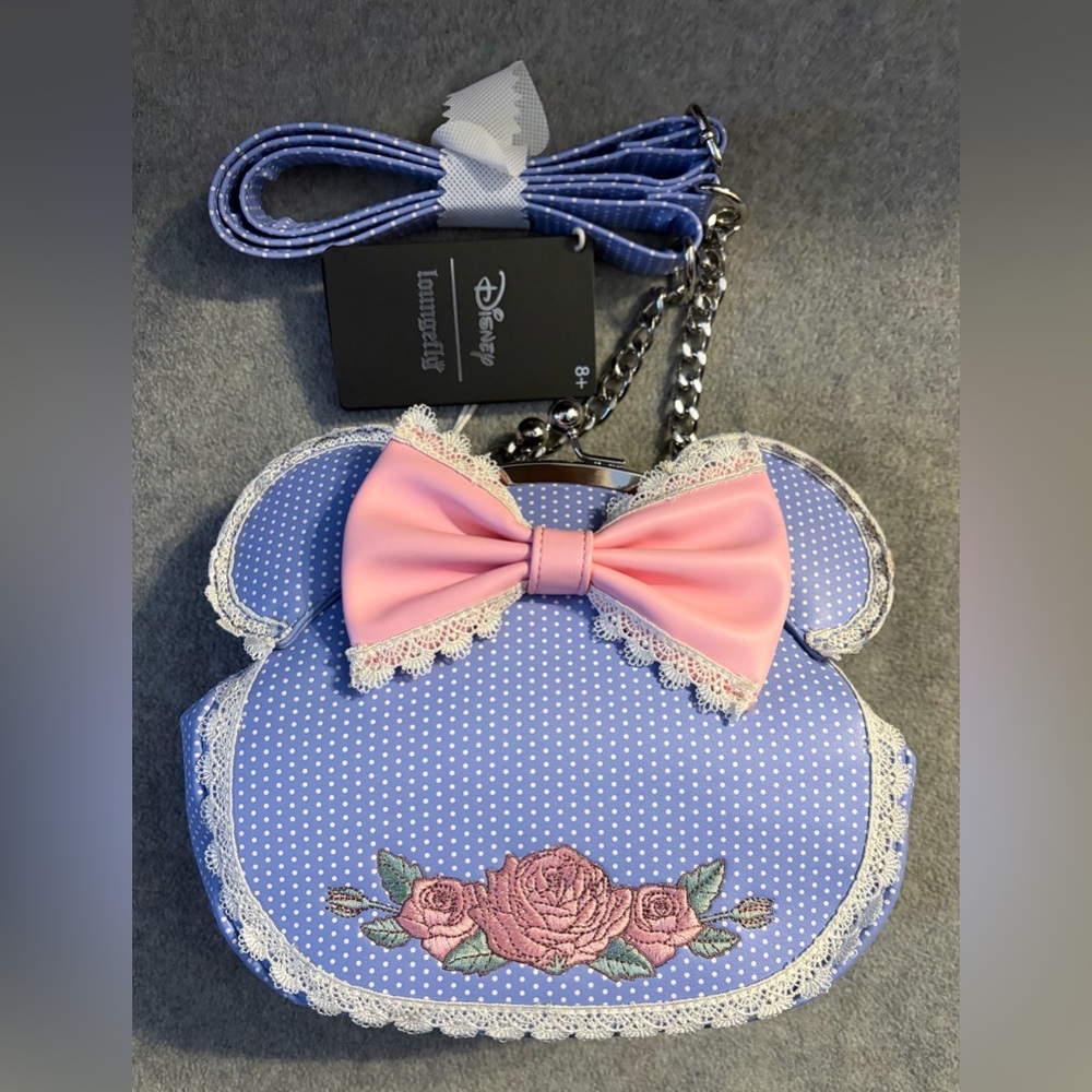 Loungefly Minnie Mouse Floral & Lace Kisslock Crossbody Bag with matching wallet